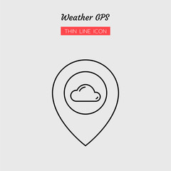 thin line icon symbol, weather GPS, cloud, location, pin, Isolated flat outline vector design