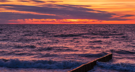 Sunset on the Baltic coast in windy weather