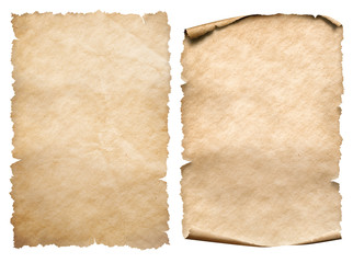 Two vintage paper or parchments isolated on white