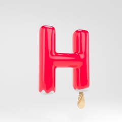 Ice cream letter H uppercase. Pink popsicle alphabet. 3d rendered dessert lettering isolated on white background.