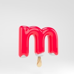 Ice cream letter M lowercase. Pink popsicle alphabet. 3d rendered dessert lettering isolated on white background.