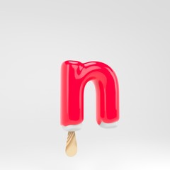 Ice cream letter N lowercase. Pink popsicle alphabet. 3d rendered dessert lettering isolated on white background.