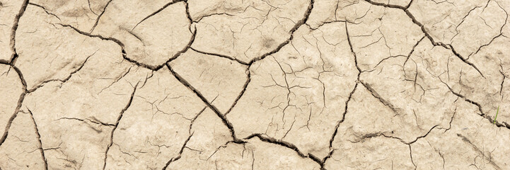 Panoramic image of the dry earth. Global warming concept of cracked ground