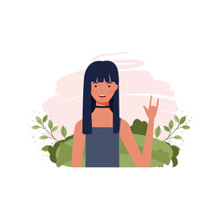 young woman with landscape background