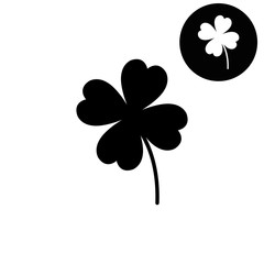 Clover with four leaves  - white vector icon