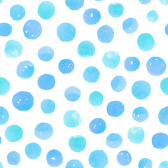 Watercolor blue circles in a pattern on a white background.