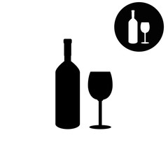 Bottle of wine and glass -  white vector icon
