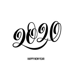 Happy New Year 2020 card with hand drawn lettering.