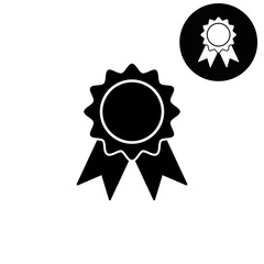 badge with ribbons  - white vector icon