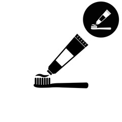 Toothbrush and toothpaste  - white vector icon