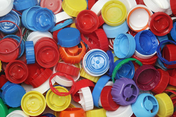 Plastic bottle caps collected for recycling