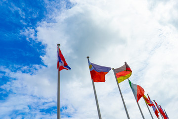 Flags of many countries, clear and beautiful sky