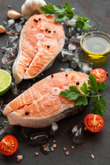 Raw salmon steaks