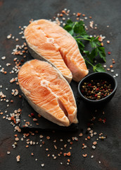 Raw salmon steaks