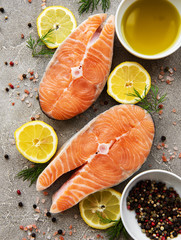 Raw salmon steaks