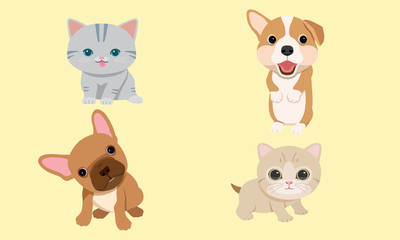 Funny puppies and kittens cute a good friend. Vector illustration