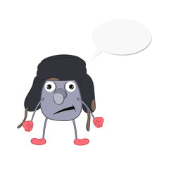 funny cartoon aboriginal Tok is wearing a cap with earflaps.