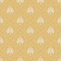 Golden background pattern. Abstract background image in vintage style. Damask seamless pattern, wallpaper texture. Vector image