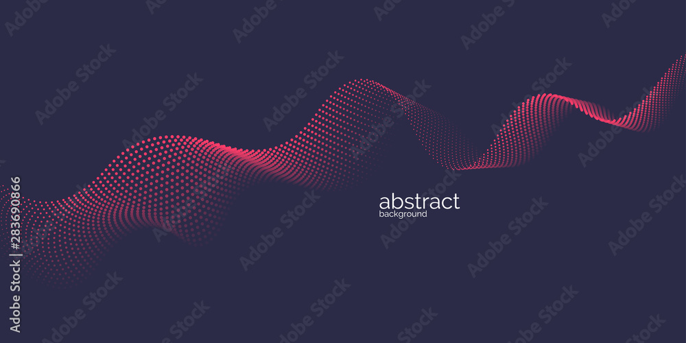 Poster vector abstract background with dynamic waves, line and particles.