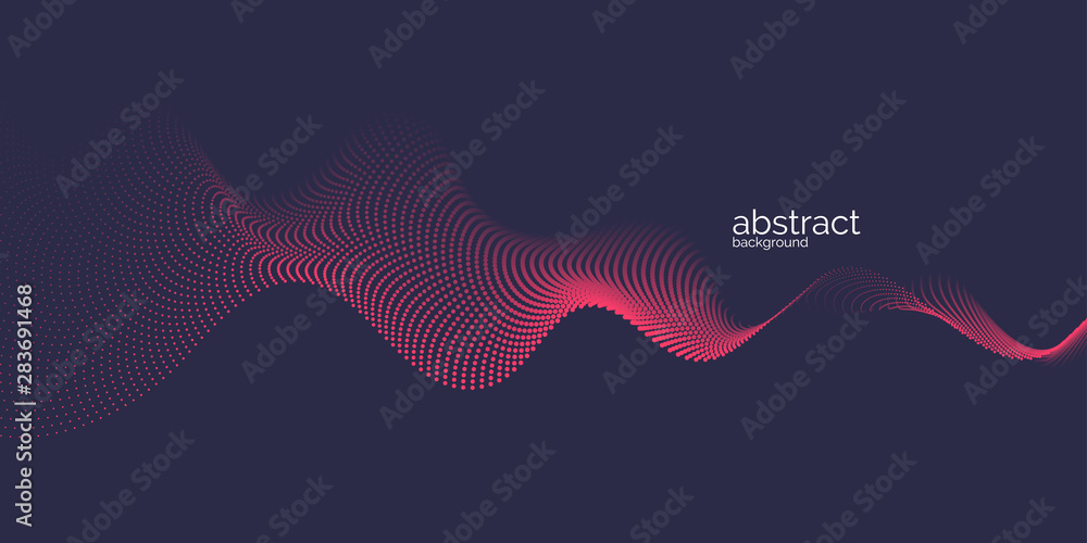 Poster vector abstract background with dynamic waves, line and particles.