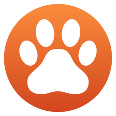 Orange pet paw print button vector icon