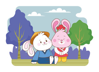 Rabbits in mid autumn festival cartoons