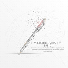 Pen low poly wire frame on white background.