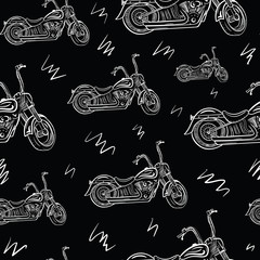 Biker motorcycles on black seamless