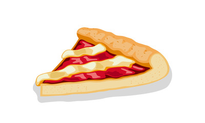 Piece of open sweet pie, tart, cake with berry or fruit stuffing. Slice of pizza with tomatoes and pepperoni. Tasty snack for coffee break. Cartoon vector illustration isolated on white background.