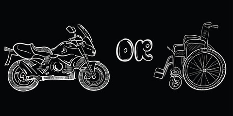 Motorcycle or wheelchair white sketch