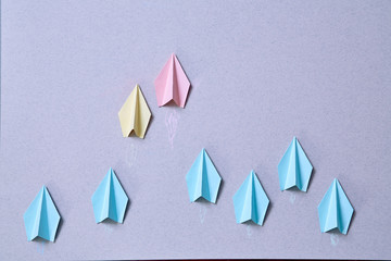 Business organization hierarchy and structure: Multicolored paper planes