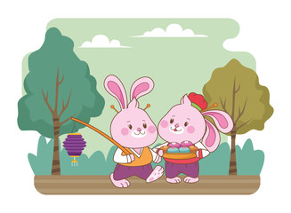 Rabbits in mid autumn festival cartoons
