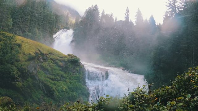 Highest waterfalls in Europe, Krimml waterfalls surrounded with beautiful nature.