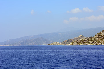 Fototapeta premium Rocky islands forested in the Mediterranean Sea. Concept - Tourism