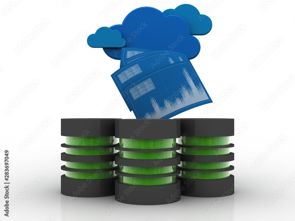 Poster 3d rendering cloud online storage icons with data