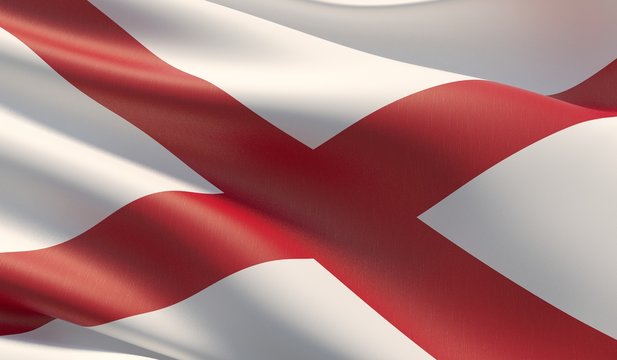 High resolution close-up Flag of Alabama - United States of America states flags collection. 3D illustration.