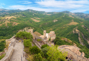 Fototapeta na wymiar Roccascalegna (Italy) - The suggestive medieval castle on the rock in Abruzzo region, beside Majella National Park, province of Chieti