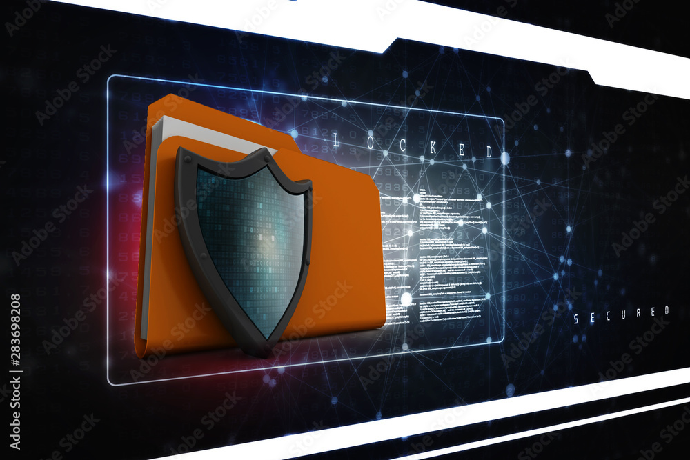 Poster laptop folder with shield. isolated 3d rendering image