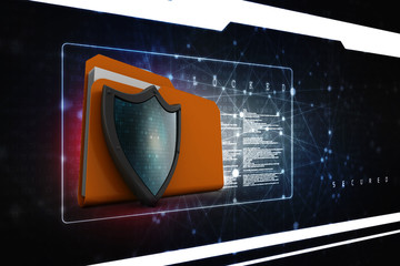 laptop folder with shield. Isolated 3d rendering image