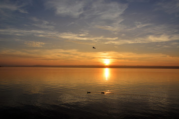 lake, sunset, nature, sun