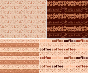brown coffee cups - vector seamless patterns with coffee beans and cups