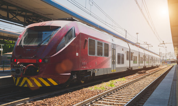 Train in railroad station in Northern Italy.