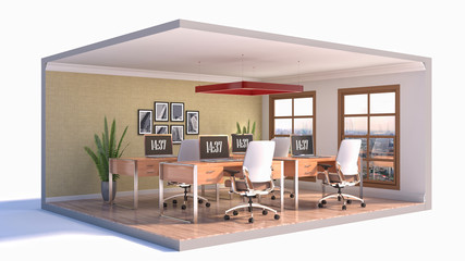 Fototapeta na wymiar Office interior in a box. 3D illustration