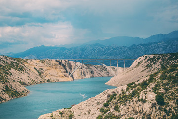 Naklejka premium Bridge over the strait in Croatia.