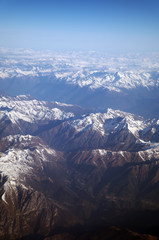 Aerial view of the mountains in the clouds.