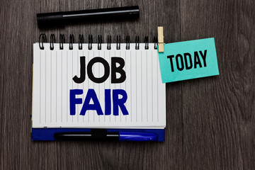 Conceptual hand writing showing Job Fair. Business photo text An event where a person can apply for...