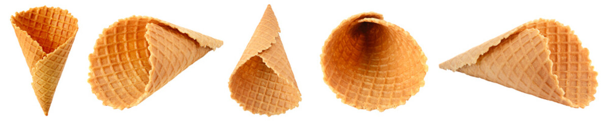 Set waffle cones isolated on white
