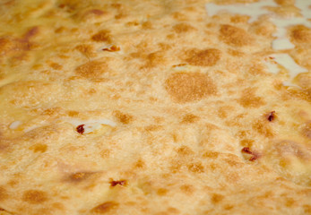 Cheese focaccia bread. Typical focaccia from Recco, Liguria, Italy