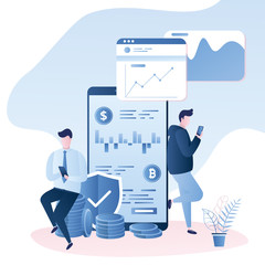 Business people and big smartphone with cryptocurrency exchange