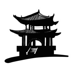 Chinese national building pagoda. Vector drawing Isolated on a white background. - obrazy, fototapety, plakaty